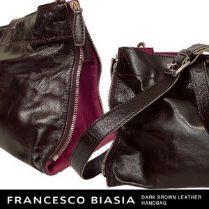 Francesco Biasia Very Dark Brown Leather Handbag With Magenta Suede Contrast